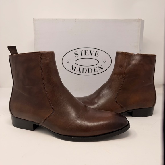 Steve Madden Santos Men\'s Brown Leather Chelsea Ankle Boots Size 7M New main image 15